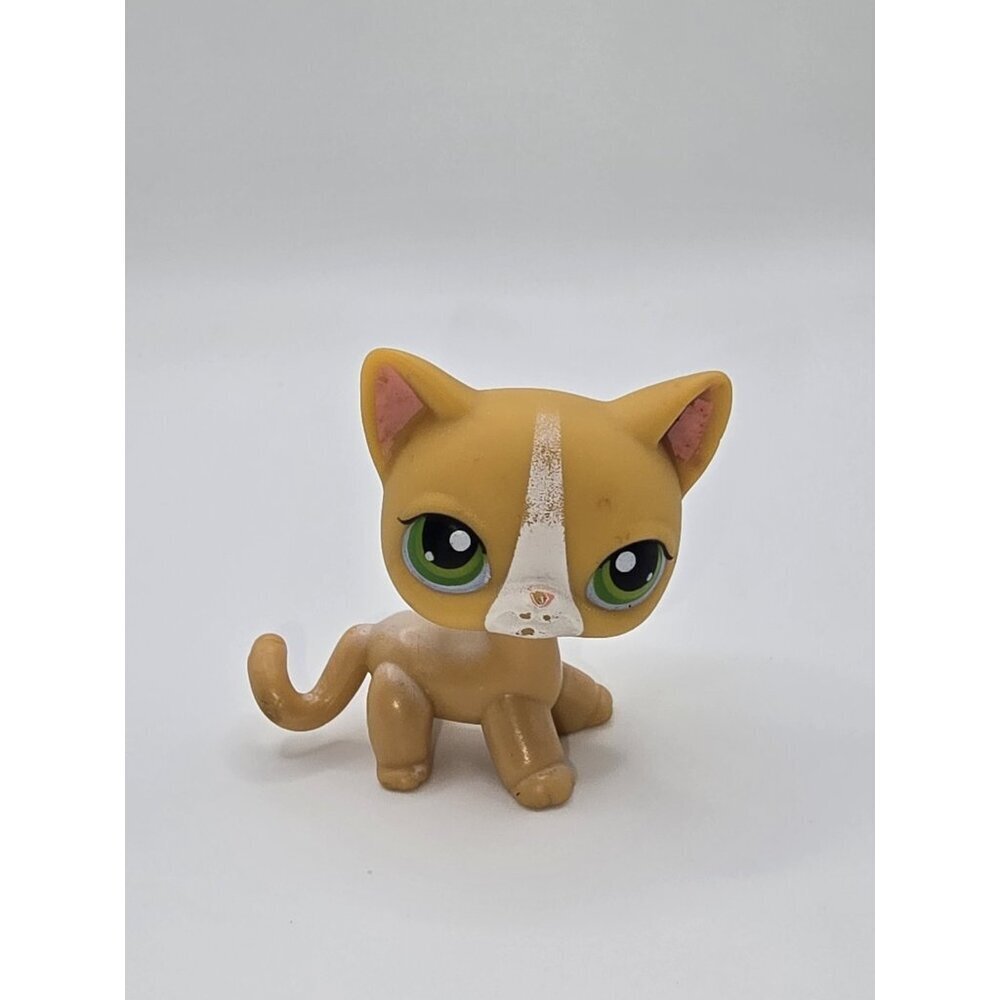 Littlest Pet Shop #72 Orange Shorthair Cat Green Eyes White Stripe Paint Flaws